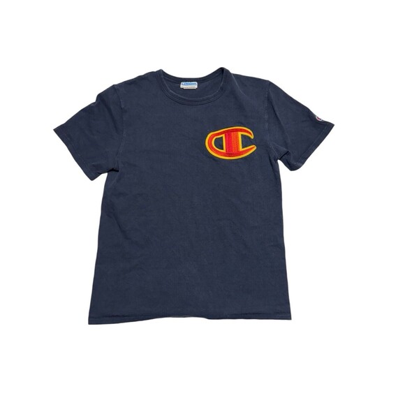 Champion Shirt Mens Small Blue Red‎ Big C Patch Logo Cotton Unique Vtg - Picture 1 of 7